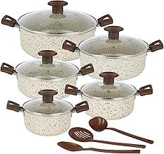 Jogo de Caçarolas Antiaderentes Dona Chefa Baunilha com Tampa de Vidro – 5 Peças (14 a 22cm) – Alumínio Resistente, Fogões Gás e Elétrico