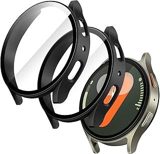 JETech Capa com Protetor de Tela para Samsung Galaxy Watch 7 40mm, Case Capinha Protetora Geral, Película de Vidro Temperado Embutida de Alta Sensibilidade, Pacote com 2 (Preto)