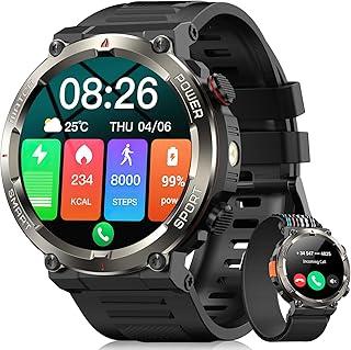 Smartwatch Militar Masculino,Relógio Inteligente com Chamadas,Tela HD de 1.45",2 Alças,100+ Modos Esportivos,Resistente à Água e Compatível com iOS e Android