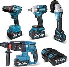 Brushless Parafusadeira Furadeira e Parafusadeira Chave de Impacto Esmerilhadeira Lixadeira Furadeira de Impacto 110V 220V Kit de Ferramentas Completa 4 em 1 Kit Multiferramenta 2 Bateria 21v (GN448)