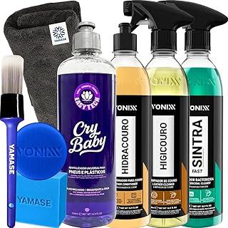 Kit Limpeza e Restauração Interna Automotiva – Higicouro + Hidracouro Vonixx + Cry Baby Easytech + Sintra Fast e Aplicador Vonixx + Acessórios Yamase