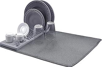 Tapete Escorredor de Louças em Microfibra Cinza 49x38cm – Superabsorvente, Dobrável e Lavável para Bancada de Cozinha