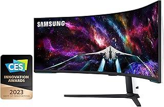 Monitor Gamer Samsung Odyssey 57" Mini LED, DUHD, 240Hz, 1ms, tela super ultrawide, HDMI, Display Port, USB, Freesync Premium Pro, com ajuste de altura, branco, série Neo G9