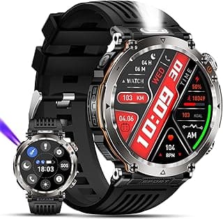 Smartwatch Robusto Militar Masculino, 1.7" Relógio Inteligente com Chamada Bluetooth, Lanterna LED/Luz UV/Bússola, 100+ Modos Esportivos, Longa Vida da Bateria IP68 Resistente Relógio de Fitness