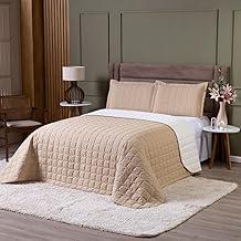 Kit Cobre Leito Casal 3 Peças Londres Dupla Face Matelado 600 Fios Luxo Premium Toque Macio Acabamento Fino com Porta Travesseiros Cama Casal Quarto (Bege/Palha)