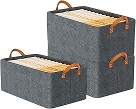 Kit 3 Cestos Organizadores, Conjunto de 3 Caixas Organizadoras em Tecido, Cinza, com Alças, para Gavetas Roupeiros e Armários