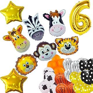 Balões Metalizados Zoo Animais Girafa Zebra Macaco Vaca Leão Tigre Balões De Festa Metalizados Estrela E Numero Kit Balões De Festa Metalizados 39 Pçs (6ª)