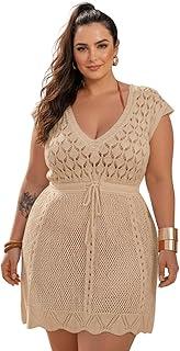 Saída de Praia Feminino Plus Size vestido curto crochê tricô rendada cinturada Saída de Banho Elegante Luxo Canga
