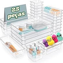 House Organizer Kit 25 Peças Conjunto De Organizadores De Gavetas De Plástico Transparente, 4 Tamanhos, Bandejas Organizadoras De Gavetas Versáteis Para Banheiro, Cozinha, Escritório, Multiuso