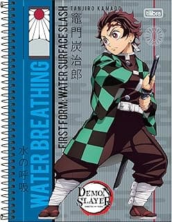 Tilibra - Caderno Espiral Capa Dura Universitário 10 Matérias Demon Slayer 160 Folhas - 1 Personagem E Faixa Azul