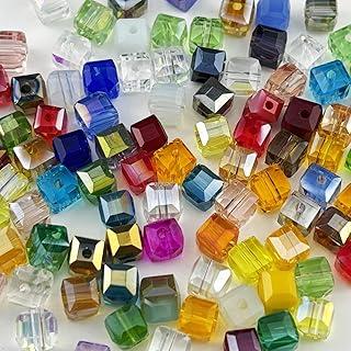 100 peças de contas de cristal de cubo de 6 mm para fazer joias facetadas quadradas contas espaçadoras de contas de vidro de cristal soltas para pulseira, brinco, colar, artesanato DIY (mistas