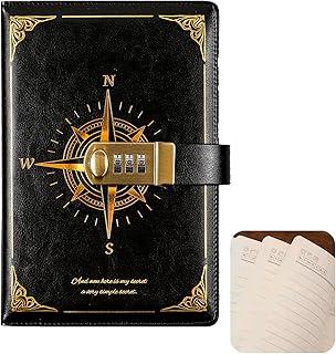 Caderno Diário Cartagena Com Cadeado Segredo Lock com Fechadura e Senha Meta Linhas Pautadas Agenda Vintage Rosa dos Vendos Almofadado (Preto)