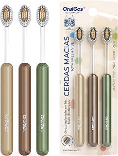 Escova de Dente Macia 3 Unidades, Cerdas em Três Níveis, Limpeza Profunda da Boca, Cuidado Suave das Gengivas, Sensação de Frescor (Bege+Café+Verde)