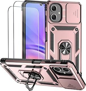 Capa para Samsung Galaxy A05 Capinha | com 2 peças de protetor de tela temperado com janela deslizante da câmera e suporte para telefone incluídos - Rosa