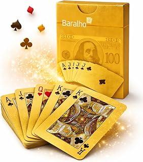 Baralho Temático Nota de Dólar Versão Dourado ou Prata Cartas de Papel Premium, Baralho Decorativo para Jogos, Truco, Poker, Buraco, Paciência (Dourado)