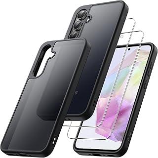 JETech Capa Fosca 3 em 1 para Samsung Galaxy A35 5G, com Protetor de Tela de Vidro Temperado de 2 Pacotes, Case Capinha de Telefone, Fosca e à Prova de Choque com Proteção para Câmara (Preto)