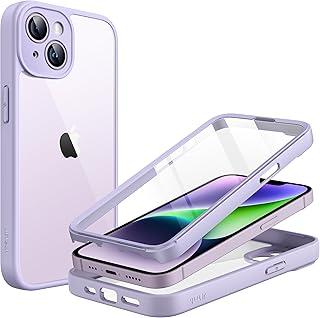 JETech Capa para iPhone 14 6,1 Polegadas com Protetor de Tela Anti-Riscos Embutido, Case Capinha Cobertura de Telefone Resistente de 360 Graus Clear (Luz Roxa)
