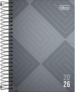 Tilibra - Agenda Espiral Diária 12,9 x 18,7 cm Zip 2026 - Retângulos Cinza