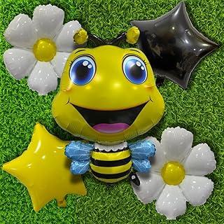 Kit 5 Balões Metalizados Foil Tema Abelhinha – Flores e Estrelas para Festa Infantil, Chá de Bebê e Aniversário (ABELHA SORRIDENTE)
