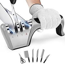 Afiador De Facas 4 em 1, Amolador Manual Profissional 4 Estágios para Todas as Facas e Tesouras de Cozinha, Base Antiderrapante Segura, Cabo Ergonômico, Discos de Cerâmica e Diamantado