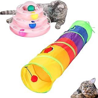 2 Brinquedo Interativo para Gato Torre + Tunel Pet Bolinha Labirinto (ROSA)