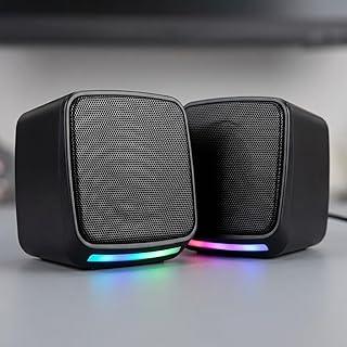 Caixa de Som para PC Gamer 6W RMS, Alto Falante Estéreo com Iluminação RGB, Conexão USB e P2, Controle de Volume, Plug and Play, Ideal para Notebook, TV, Setup Gamer, Home Office e Aulas Online