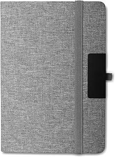 Caderno de Anotações Executivo, Capa Dura em Material Reciclável, 80 Folhas Pautadas, com Fechamento Elástico, Suporte para Caneta, Placa de Metal para Personalização, 21,3x14,5x1,2cm (1, Cinza)