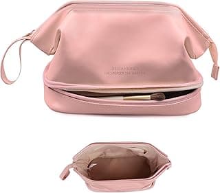 Abiudeng Bolsa de maquiagem grande, bolsa de cosméticos de camada dupla, bolsa de maquiagem de viagem, bolsa de maquiagem de couro, bolsas de viagem de cosméticos, bolsa de higiene com 14.51% de desconto por R$ 34,11 na amazon