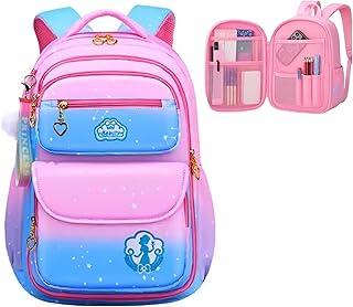 Mochila Escolar Infantil, Design Tie-Dye Rosa e Azul, com Organizadores Internos, Ideal para Meninas 7-13 Anos