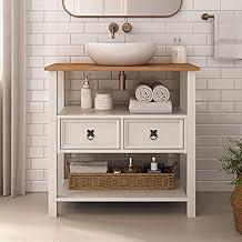 IDIMEX Gabinete Banheiro em Madeira Balcão Armário com Tampo 2 Gavetas e Nichos Tequila cor Branco Freijó 80 cm