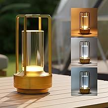 Luminária Abajur de Mesa LED Touch Sem Fio Portátil, Recarregável e Dimerizável, 3 Cores de Luz (Quente, Neutra, Fria)– Ideal para Quarto, Uso Externo, Camping, Pátio, e Sala de Estar Ouro