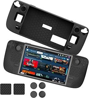 Capa de silicone com tudo incluído para Steam Deck, capa protetora antiderrapante e anti-queda com tampa basculante + conjunto de adesivos para touchpad (preto)