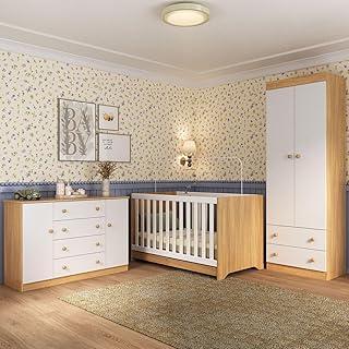 Quarto de Bebê Completo com Berço Americano 3 em 1 Encanto Multimóveis Mp4593 Madeirado/branco