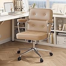 Cadeira de Escritório Compacta Python Fly – Couro Sintético Premium & Base Metálica, Design Moderno (Bege Café)