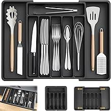 Organizador de Talheres Expansível para Gaveta, 8 Divisórias, PP, 38x34x5cm, Preto, Ajustável 33-57cm