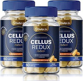 Kit 3x Cellus Redux + Ácido Clorogenico Pantotenico e Hialuronico Vitaminas Biotina Pele Cabelo Unha 60 Comprimidos Mastigaveis Sabor Laranja - Daily Life