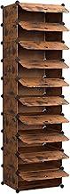 SONGMICS Armário para Sapatos, Prateleira Modular de Plástico, Caixa para Calçados, com Portas e Martelo, 10 Compartimentos, Marrom Rústico BRLPC010KZ01