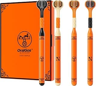 OralGos Escova de Dentes 3 Lados Kit 4 Unidades, Cerdas Macias, Limpeza Suave e Eficiente, Remove Placa, Estojo Presente Elegante para Uso Diário e Presentes