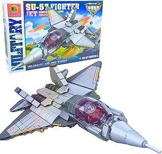 Conjunto de Blocos de Montar 438 Peças - Avião Militar SU-57 - Brinquedo Educativo de Construção Infantil, Blocos de Construção com Minifiguras,