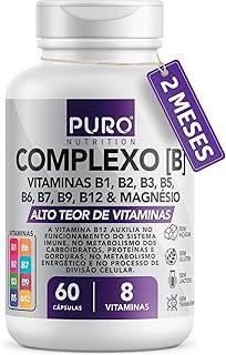 Complexo B Puro Nutrition – Vitaminas B1, B2, B3, B5, B6, B9, B12 e Magnésio, 60 Cápsulas