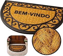 Tapete Porta de Entrada Meia Lua Retangular Fibra Natural Trançado Resistente Bem Vindo Bordas Emborrachado Base Antiderrapante Capacho Antiboloro Interno Externo Decoração Casa Apartamento Grande
