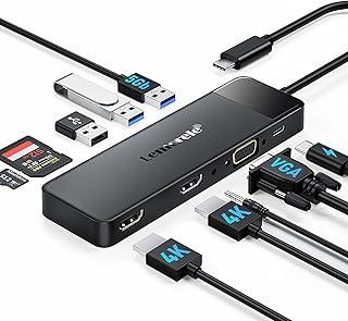 Lemorele Dock Station USB-C 10 em 1 com Suporte para 3 Monitores (2x HDMI 4K + VGA), 3 Portas USB 3.0, PD 100W, Áudio, Leitor SD/TF - Compatível com macOS & Windows