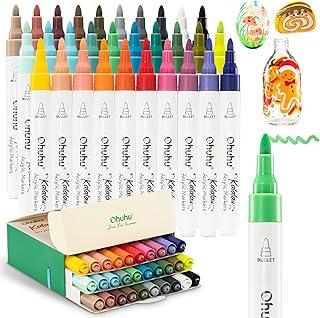 Ohuhu Marcadores de tinta acrílica com núcleo de algodão: canetas de tinta com ponta de bala de 30 cores, marcadores de acrílico de alta opacidade, impermeáveis, resistentes à luz, para pintura em