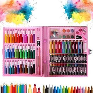 Kit Maleta Completo 150 Peças de Pintura Estojo Grande Infantil Escolar Canetinhas Coloridas Giz de Cera Aquarela Desenho para Colorir Caneta Profissional Tinta Lápis de Cor Criança Menina