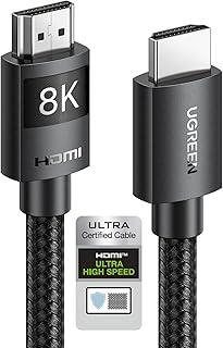 UGREEN Cabo HDMI 2.1 8K 2M Certificado, Alta Velocidade 48 Gbps 120 Hz 60 Hz Nylon Trançado Compatível com Dynamic HDR eARC Dolby Atmos HDCP Compatível com Projetor Blu-ray