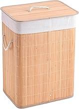 Cesto de Roupas Bambu 57L / 60L / 104L Redondo Retangular Duplo Banheiro Lavanderia Com Tampa Bambu Preto Cesto Roupas Sujas Grande Cesto de Roupas Retangular Forrado Com Alças (Bambu Natural, 104)