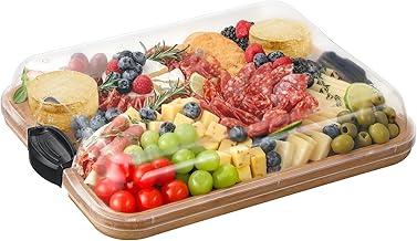 LUMAI Bandeja Grande de Bambu com Tampa Acrílica e Travas – Ideal Para Servir e Conservar Frios, Queijos, Petiscos, Frutas e Bolinhos, Mantendo o Alimento Visível e Protegido