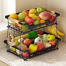 Fruteira de Mesa 2 Andares, Cesto de Frutas de Metal com Alça, Organizador Multifuncional de Frutas e Verduras, Fruteira de Cozinha para Armazenamento e Decoração de Casa
