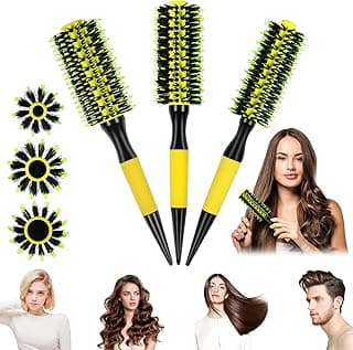 Kit 3 Escovas de Cabelo Profissionais 45mm 50mm 55mm, Cerdas de Javali e Nylon, para Todos os Tipos de Cabelo, Ideal para Modelagem, Volume e Redução de Frizz