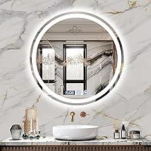 Espelho de Banheiro Redondo LED 60x60cm Antiembaçante | Vidro Temperado 4mm à Prova de Quedas | 3 Cores Dimerizáveis e Dupla Iluminação | 110V
